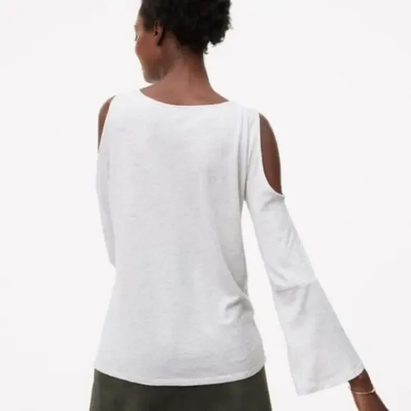 LOFT Light Grey Cold Shoulder Bell Sleeve Top - Picture 3 of 8
